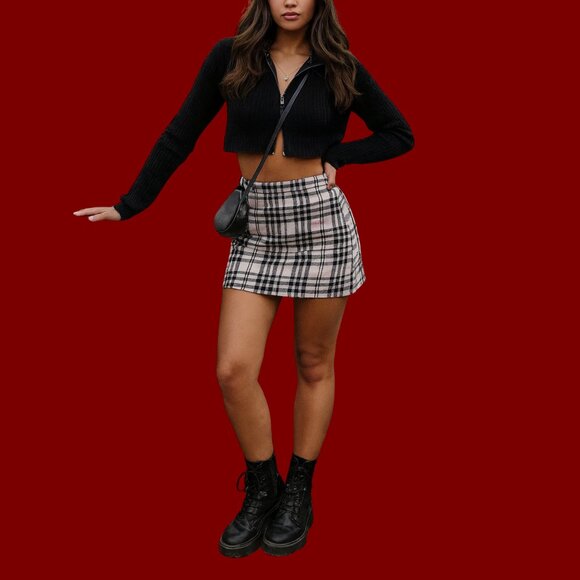 🖤 L.A. Hearts Black & White Plaid Mini Skirt (Size M) - Picture 1 of 8